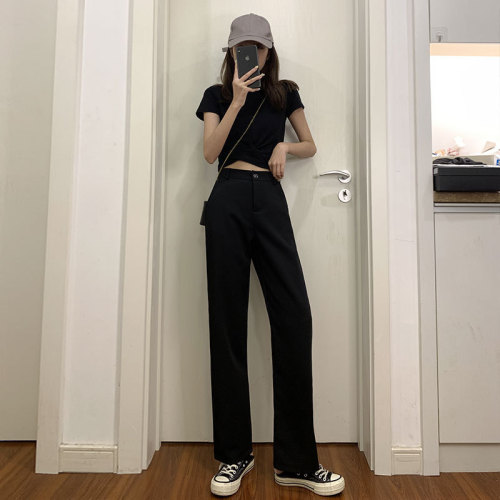 Wide leg pants women's pants summer high waist with a sense of thin and black versatile casual straight tube loose spring and autumn suit mop