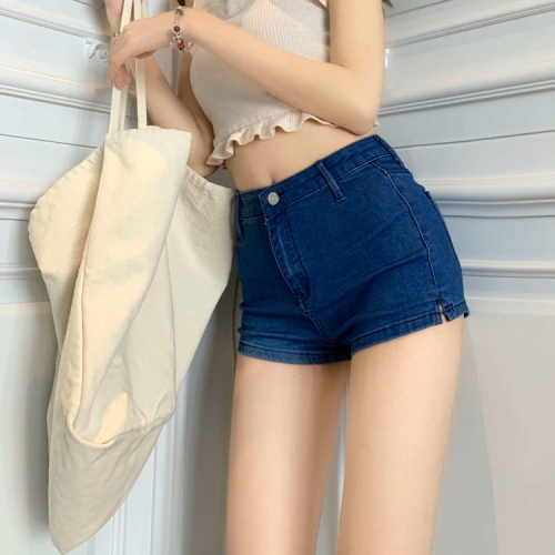 Real-price summer retro high-waist tight jeans for women with high elastic hip-wrapped hot pants