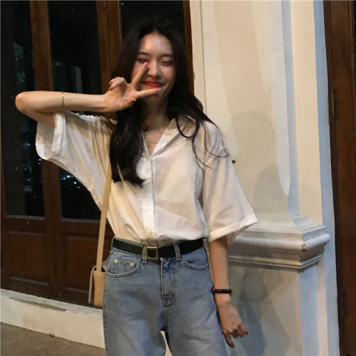 Price not less than 36 yuan real price ~simple pure color short sleeve shirt