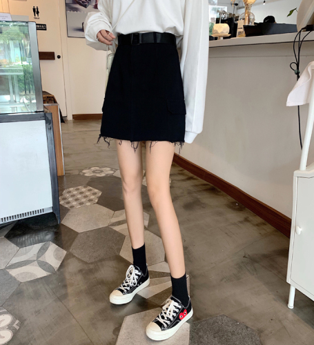 Korean version of Hong Kong flavor ins high waist double pocket overalls skirt