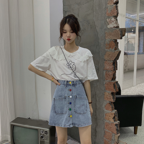 Real price - Korean version of INS high waist color button half-length skirt