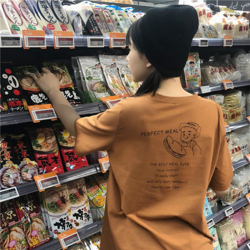 Actual Photo of 6535 Rack Cotton 2019 New Summer Short T-shirt Woman Korean Cartoon Round Neck