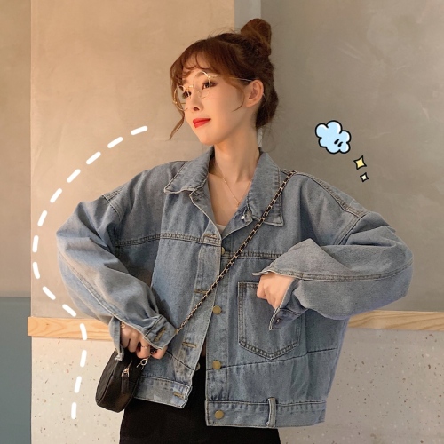 Actual Shot ~2019 New Chic Blue Short Style Asymmetric Korean Version Loose Retro Port-flavored Cowboy Jacket Female Tide