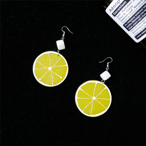 Korean Creative Women's Individual Fruit Earrings Long Orange Lemon Ins Wind Long Earrings