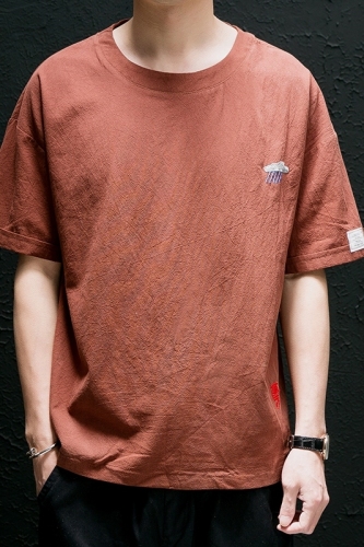 Flax Short Sleeve T-shirt Men's Loose Trend Summer T-shirt Students Bottom-shirt T-collar