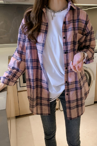 Long-sleeved checked blouse, relaxed design jacket, casual shirt jacket, new Korean version of spring dress, 2019