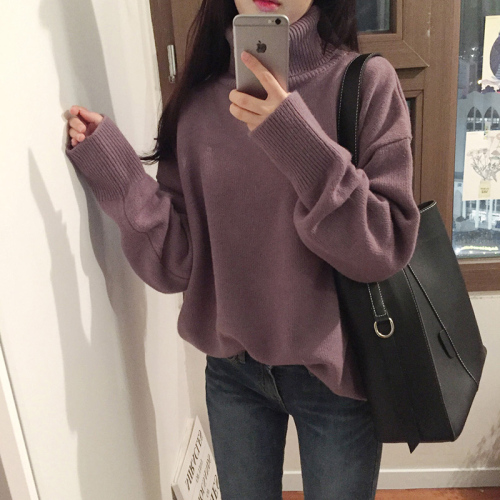 Real Price Quality Inspection South Korean Chic Basic Autumn and Winter Retro High Collar Warm Long Sleeve Sweater 6 Colours Ingredient