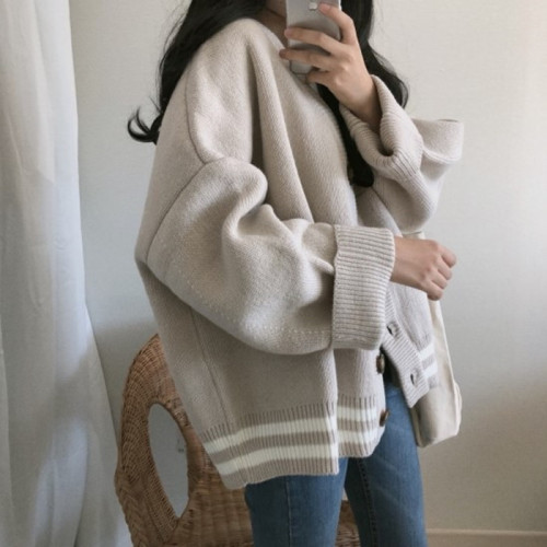 Real price autumn and winter Korean new loose Vintage single-row button sweater in pure color