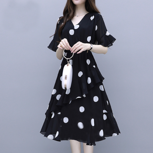 Dress female summer new Korean version fat temperament loose thin belly age wave point big code word