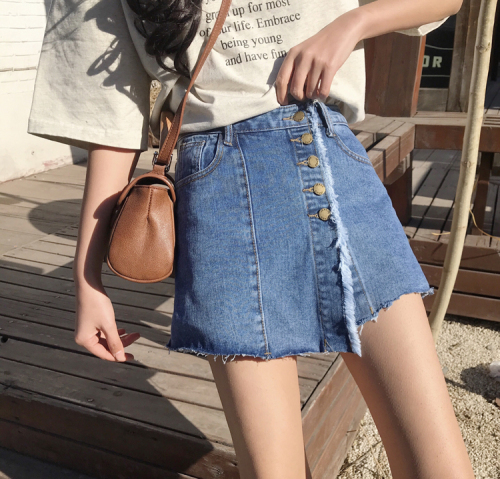 Real photo, real price, new high waisted, button down and light proof jeans skirt in summer