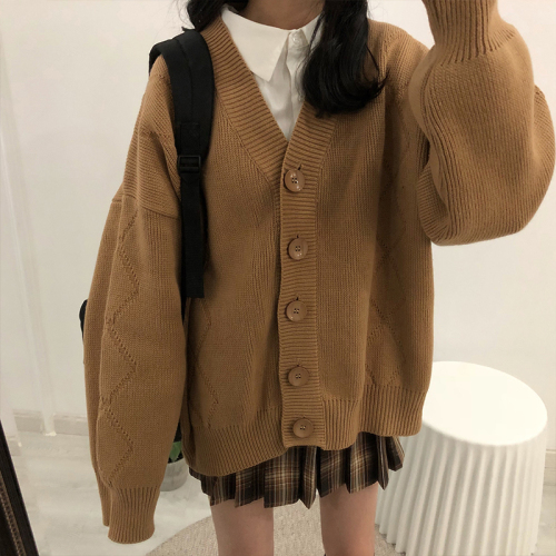 Actual photo of Xiaoqing fresh knitted sweater Korean version of Lazy Wind Net Red sweater cardigan jacket sweet jacket has been inspected