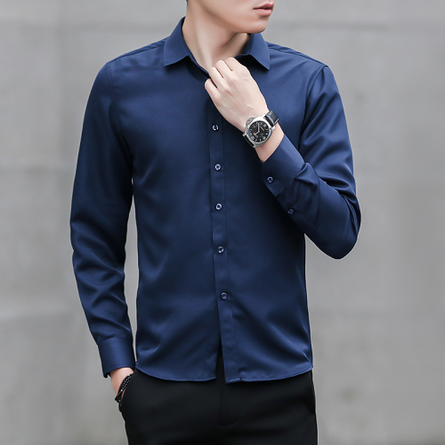 Men's Pure-colour Shirts Business Leisure Korean Edition Handsome and Self-cultivating Shirts