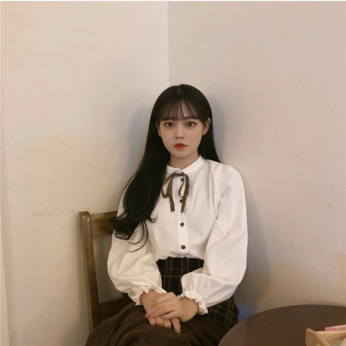 Korean ins girl tie bow corduroy long sleeve shirt autumn and winter retro college windbreaker