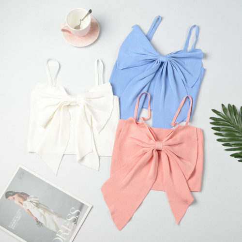 Women's new summer vest with bowknot suspender on the outside and sexy collarbone blouse on the inside