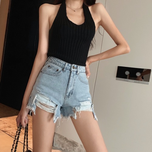 Control price 36 real price - high waist show thin Korean version of hollow Jeans Shorts Girls Sexy hip hot pants