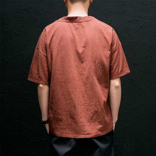 Flax Short Sleeve T-shirt Men's Loose Trend Summer T-shirt Students Bottom-shirt T-collar