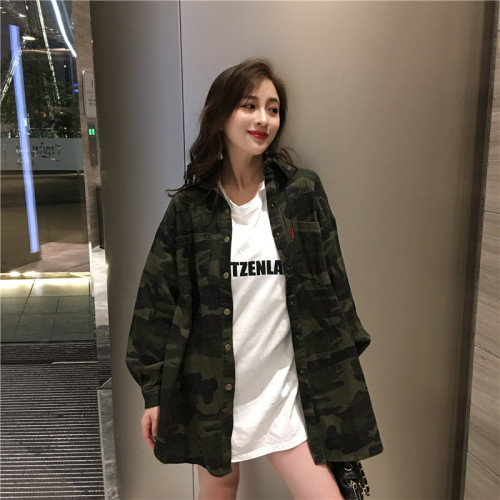 Loose BF Wind Camouflage Long Sleeve Shirt Chic Hong Kong Style Student Korean Edition Coat