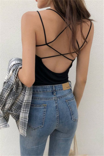 Sexy Cross-back Beautiful Back Short Suspended Vest Women Wear Body-building and Hollow-out Band Heart Machine Top Tide Outside Spring and Summer