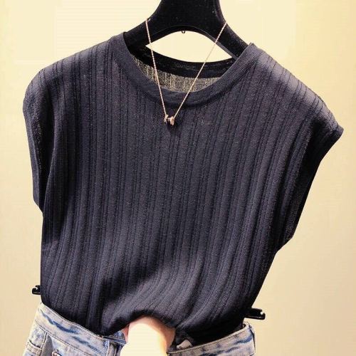 Spring and Summer 2019 Loose and Slim Summer Pure Short Sleeve T-shirt Woman Size Knitted Top Bottom Blouse Woman