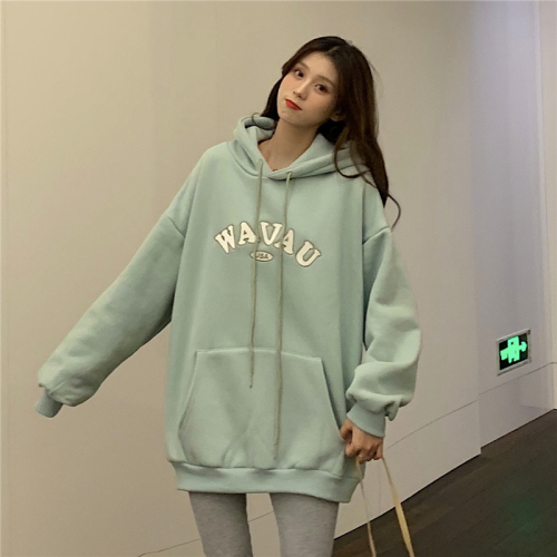 Plush thickened sweater women's new hooded long sleeve coat loose top