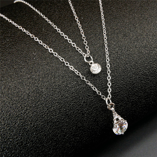 Women's fashion simple Mermaid tear zircon double-layer Necklace personality clavicle Necklace Jewelry