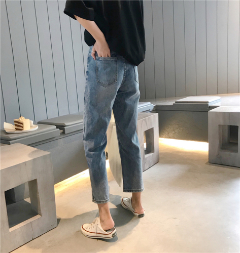 Actual Korean version of loose high waist washed jeans leisure 2019 new straight pants open