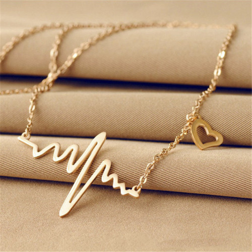 Japanese and Korean couples electrocardiogram Necklace love titanium steel heartbeat pendant simple clavicle chain gold jewelry