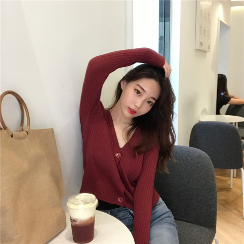 Real-price Korean version of loose and lazy short sweater knitted cardigan jacket