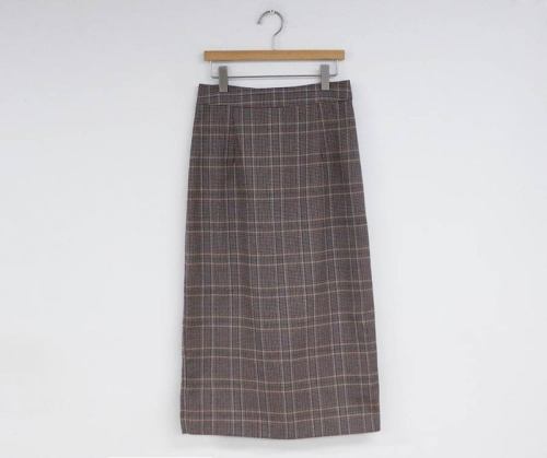 Korean high waist retro Plaid thin medium length woolen skirt