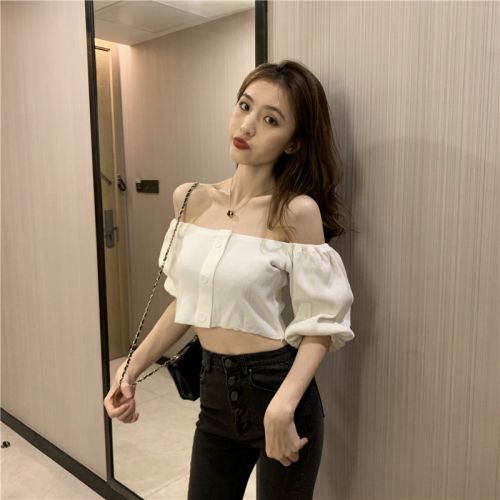 Real photo, real price, Korean fashion, all over one shoulder, off shoulder, short base coat, thin button shirt