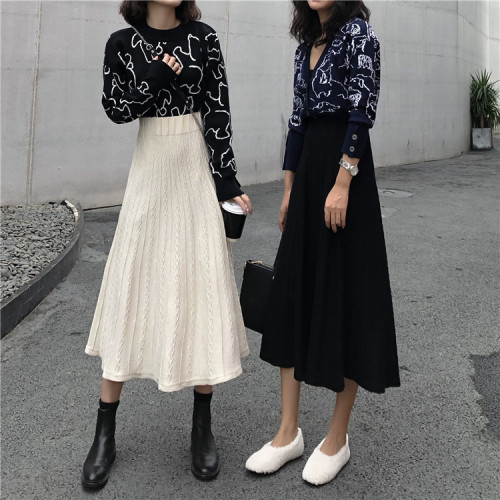 Composition real price knitted half-length skirt high waist A-shaped skirt Hong Kong flavor chic medium-long pendant skirt