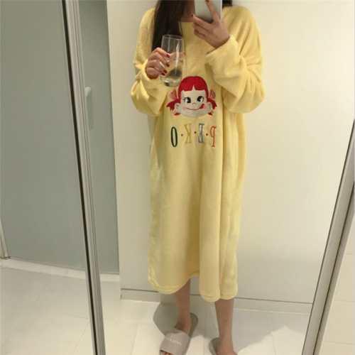 Candy fun girl embroidery cute girl design soft flannel nightdress Plush dress South Korea