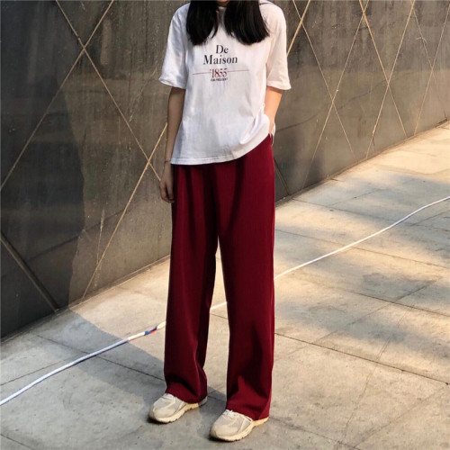 Control 39 Real Price Dark Red Retro Drop Sense Broad-legged Pants Women's Loose Thighs, High-waist and Straight-barreled Casual Pants