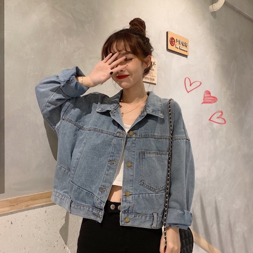 Actual Shot ~2019 New Chic Blue Short Style Asymmetric Korean Version Loose Retro Port-flavored Cowboy Jacket Female Tide