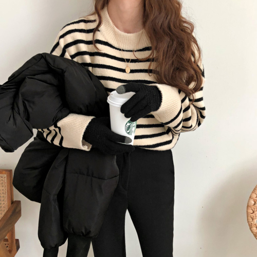Quality inspection autumn and winter new thickened warm stripe basic half high collar long sleeve bottoming sweater