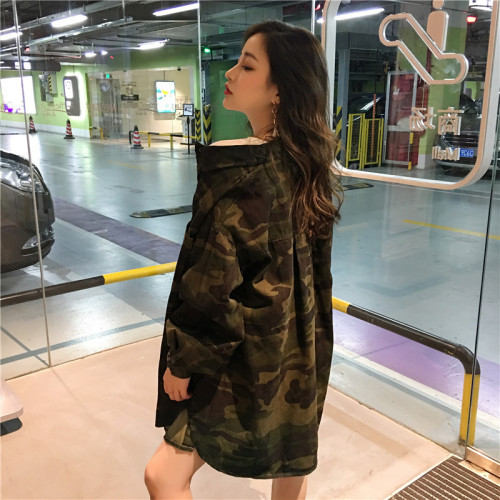 Loose BF Wind Camouflage Long Sleeve Shirt Chic Hong Kong Style Student Korean Edition Coat
