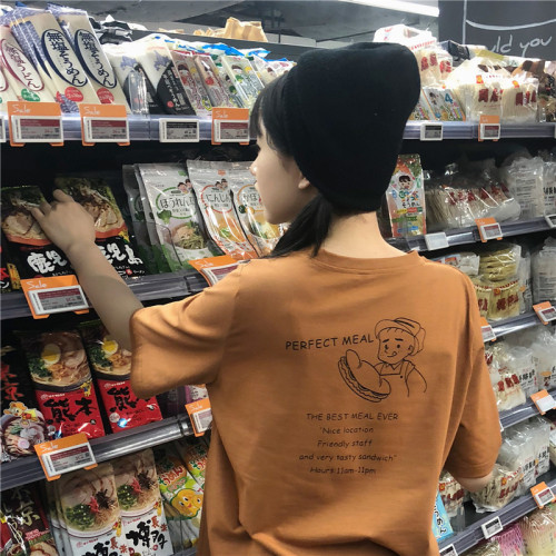 Actual Photo of 6535 Rack Cotton 2019 New Summer Short T-shirt Woman Korean Cartoon Round Neck