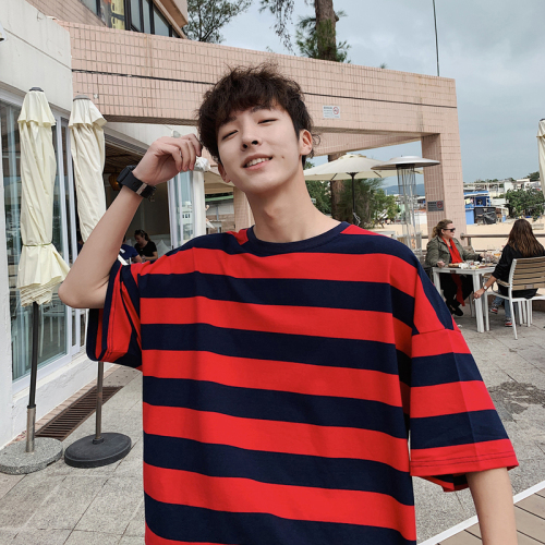 Spring and Summer 2019 Harbour Wind Stripe Five-Sleeve T-shirt (no less than 48) Pink
