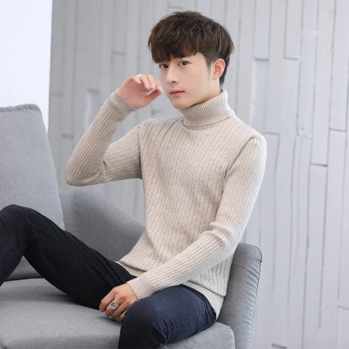 High-collar men's sweater, pure-color bottom shirt, slim knitted sweater