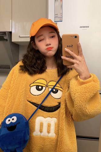 Official picture cartoon Plush sweater new female winter Korean version loose student thickened warm sweater