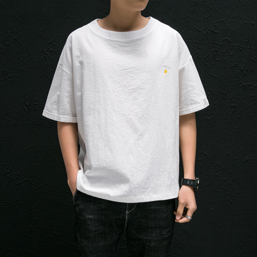 Flax Short Sleeve T-shirt Japanese Retro Cotton-linen Large-Size Top