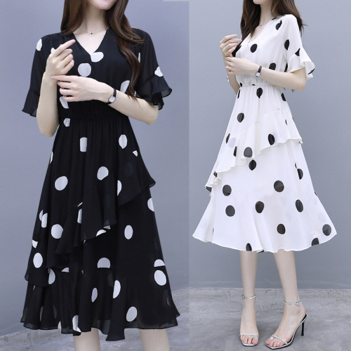 Dress female summer new Korean version fat temperament loose thin belly age wave point big code word