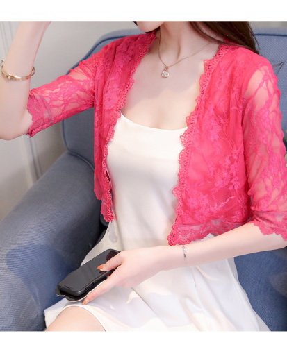 Summer dress Korean version of women's summer dress, short thin shoulder sunscreen shirt, lace 100-fold cardigan, small shawl