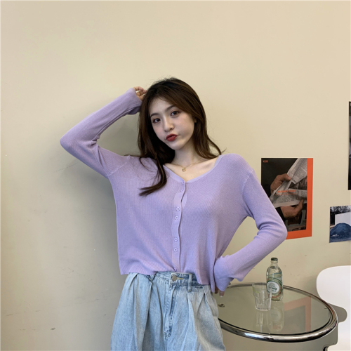 Real photo, real price, Korean version, spring and summer air knitted cardigan, long sleeve sunscreen shirt, female
