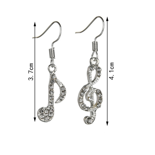 Korean version of simple geometric note Earrings personality drilling asymmetric note Earrings