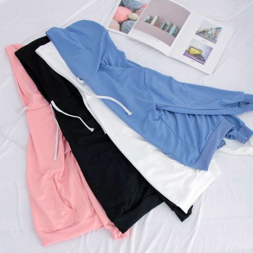 Women's sweater, Korean student loose hooded coat, mix and match with medium long long long sleeve top and plush