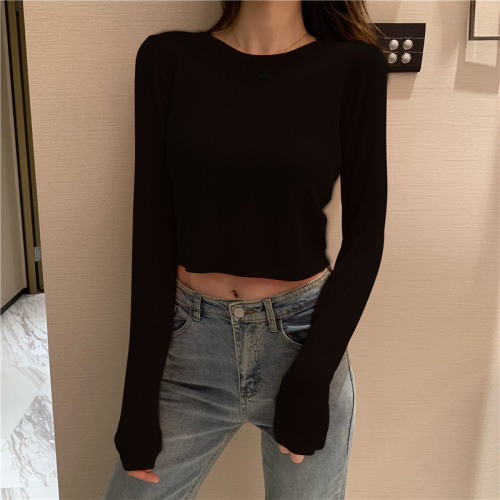 Real-price high-waist short-style skinny knitted jacket showing thin umbilical cord