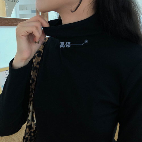 Long-sleeved T-shirt with solid color, semi-high collar, warm bottom and thin high collar has been inspected