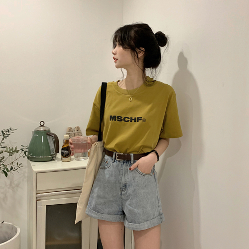 Real price-control-35 Korean version of washed high-waist curly jeans shorts with loose hot pants