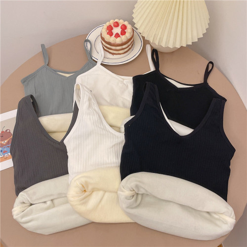 Real shooting does not reduce thermal underwear, women's new thickened Plush suspender vest in autumn and winter, wearing autumn clothes and body beauty